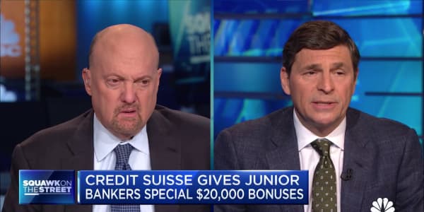 Cramer reacts to Credit Suisse giving junior bankers $20,000 bonuses