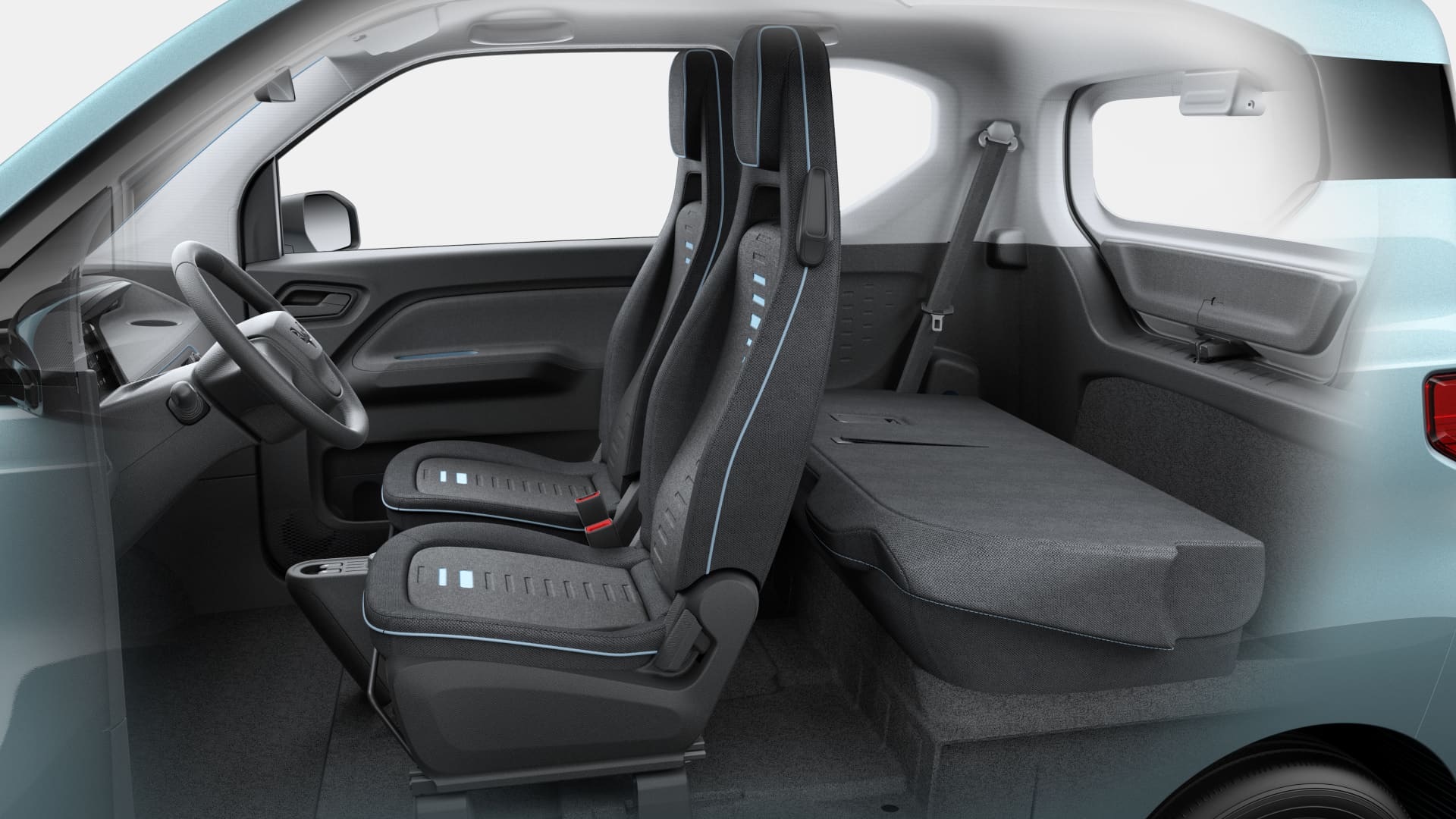 A side view of the interior of Wuling's mini electric hatchback.