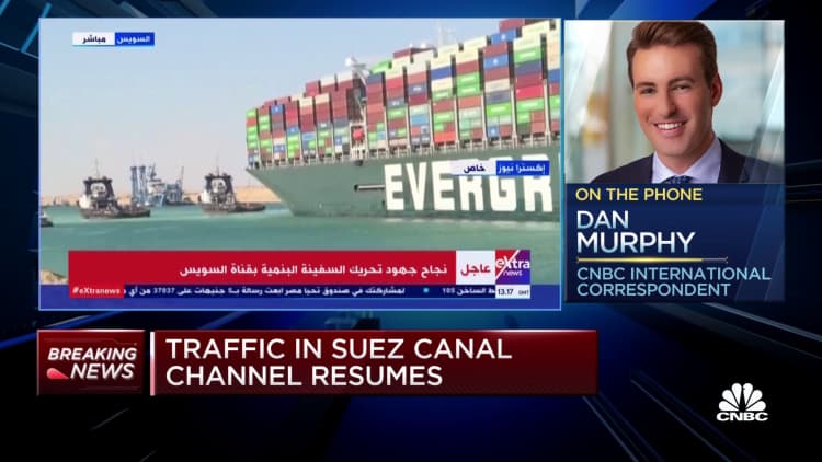Suez Canal traffic resumes after cargo ship is refloated