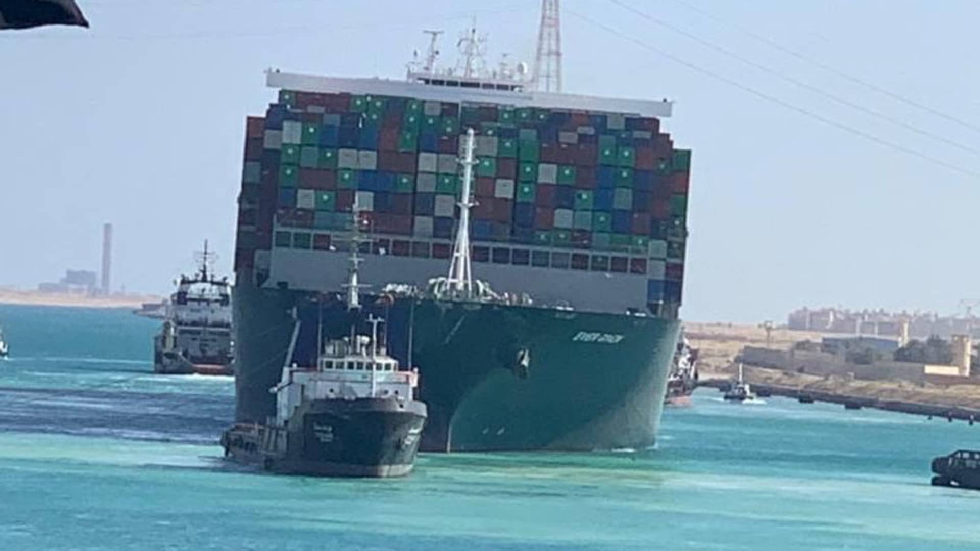 Ship Ever Given, one of the world's largest container ships, is seen after it was fully floated in Suez Canal, Egypt March 29, 2021.