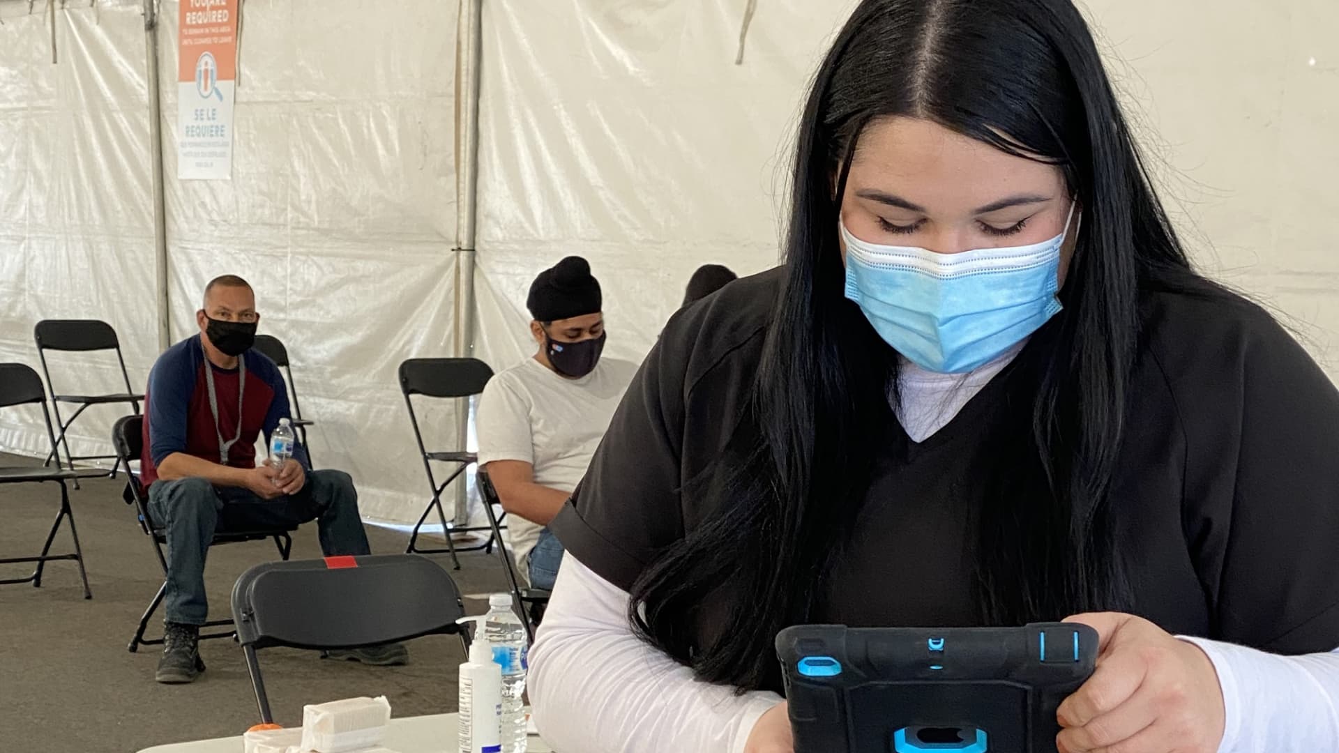 Bolthouse Farms employees at the company's Covid vaccine clinic in Bakersfield, California.