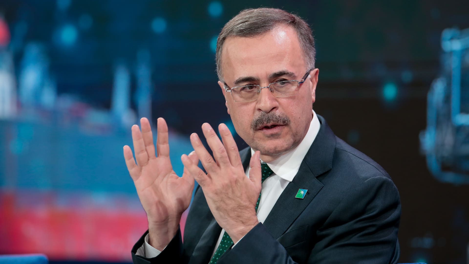 Amin Nasser, chief executive officer of Saudi Aramco, gestures as he speaks during a panel session on day three of the World Economic Forum (WEF) in Davos, Switzerland, on Thursday, Jan. 23, 2020.