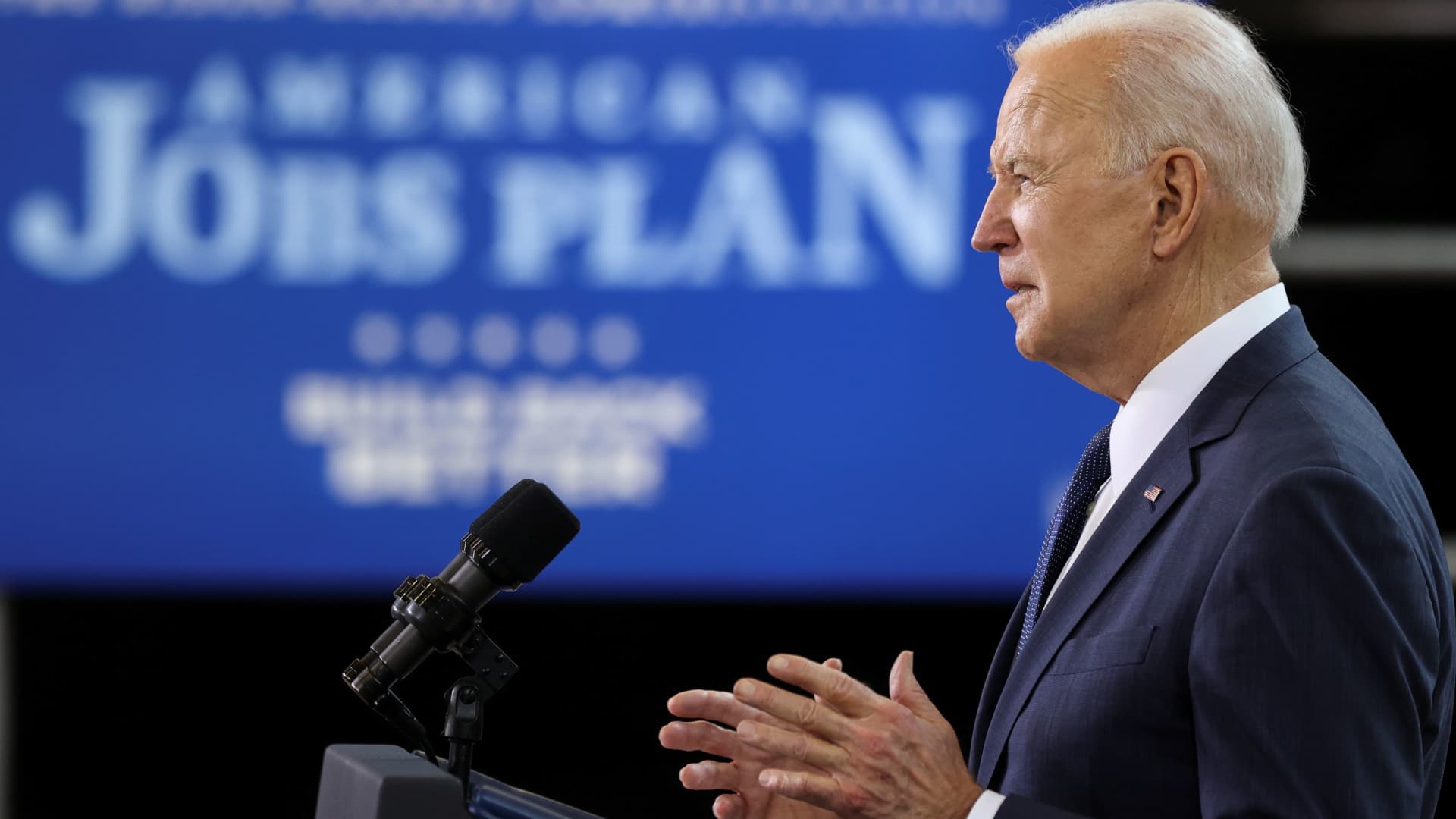 U.S. President Joe Biden speaks about his $2 trillion infrastructure plan during an event to tout the plan at Carpenters Pittsburgh Training Center in Pittsburgh, Pennsylvania, March 31, 2021.