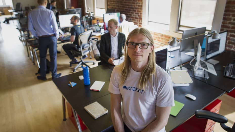 Jesse Powell, CEO of cryptocurrency exchange Kraken, sits for a photograph at the company's San Francisco office in 2014.