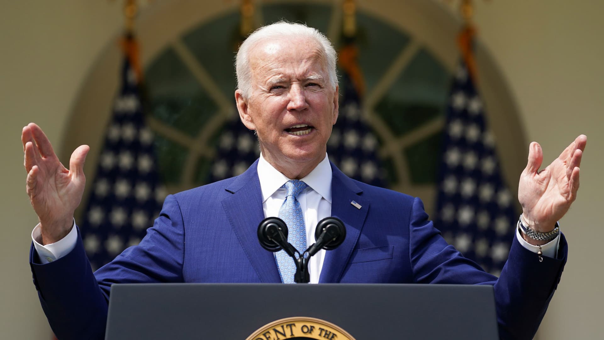 U.S. President Joe Biden speaks as he announces executive actions on gun violence prevention in the Rose Garden at the White House in Washington, April 8, 2021.