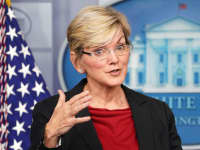 U.S. Secretary of Energy Jennifer Granholm speaks during a press briefing at the White House in Washington, April 8, 2021.