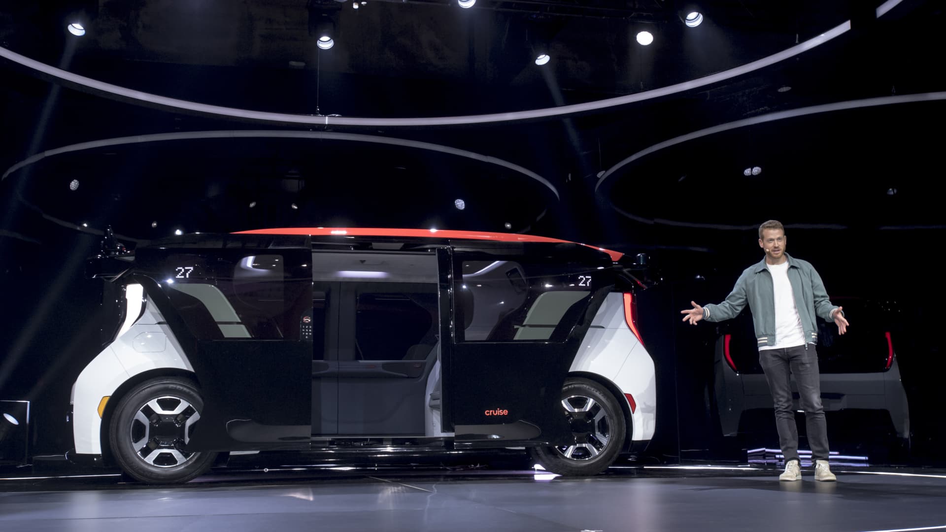Kyle Vogt, co-founder, president and chief technology officer for Cruise Automation Inc., speaks as he stands next to the Cruise Origin electric driverless shuttle during a reveal event in San Francisco, California, U.S., on Tuesday, Jan. 21, 2020.