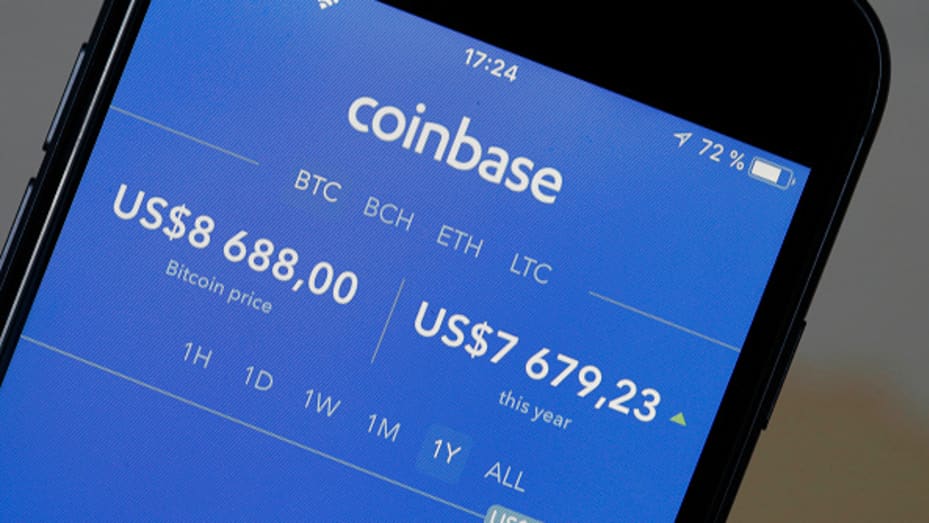 The coinbase cryptocurrency exchange app pictured on the screen of an iphone on february 12, 2018.