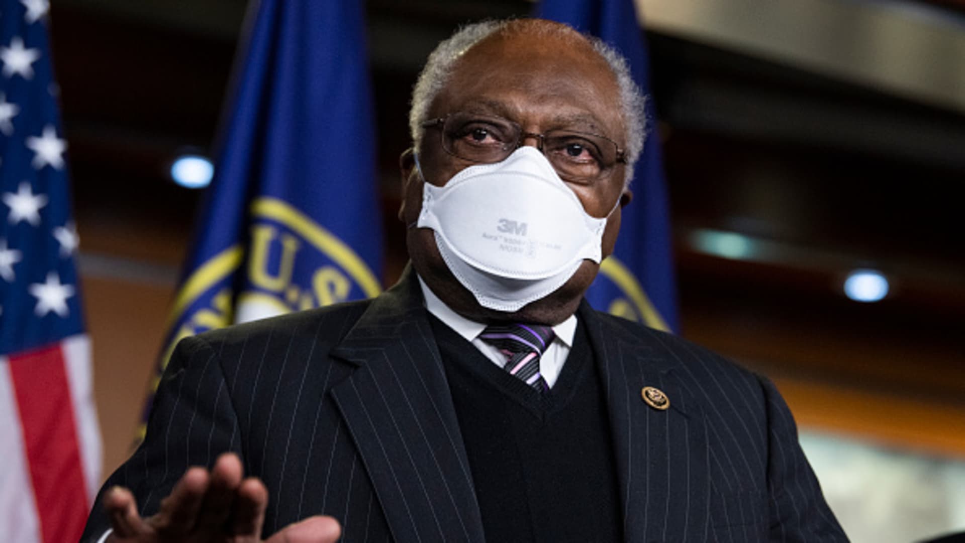 House Majority Whip James Clyburn, D-S.C., conducts a news conference on the coronavirus relief bill, the American Rescue Plan Act, in the Capitol Visitor Center on Tuesday, March 9, 2021.
