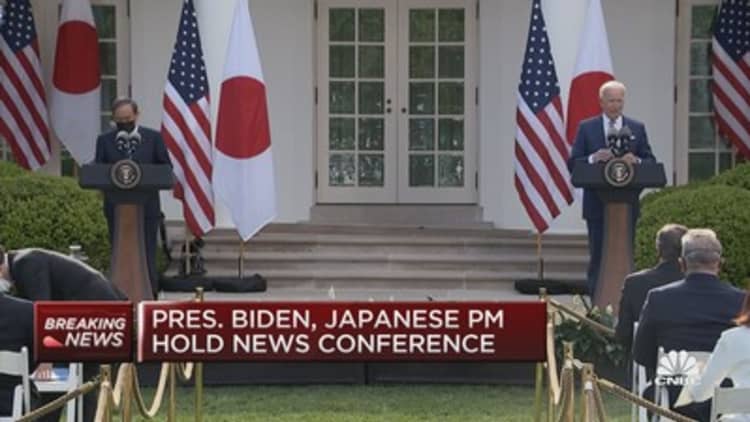 Biden and Japanese PM Yoshihide Suga news conference