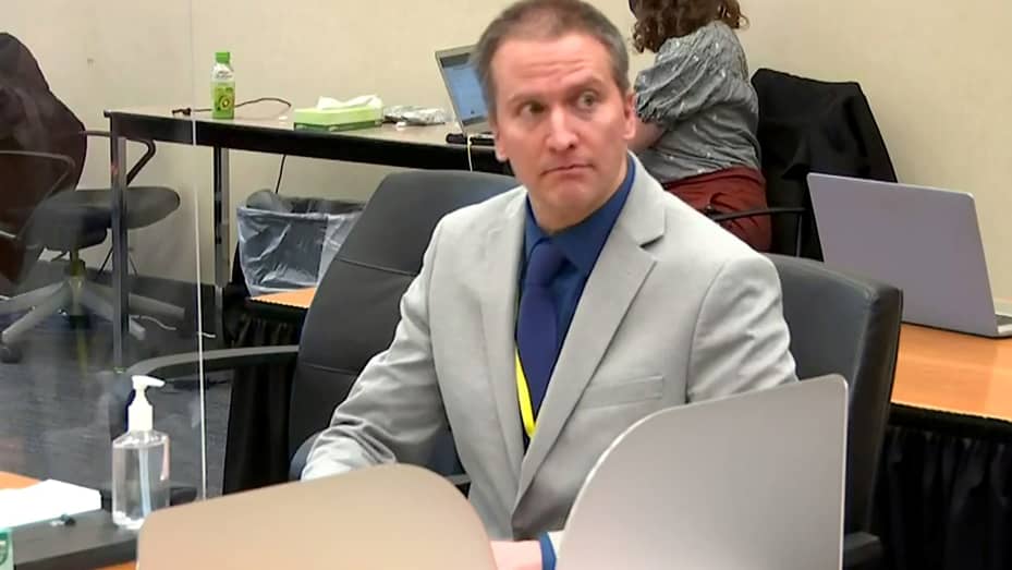 Former Minneapolis police officer Derek Chauvin attends closing arguments during his trial for second-degree murder, third-degree murder and second-degree manslaughter in the death of George Floyd with his defense attorney Eric Nelson in Minneapolis, Minn