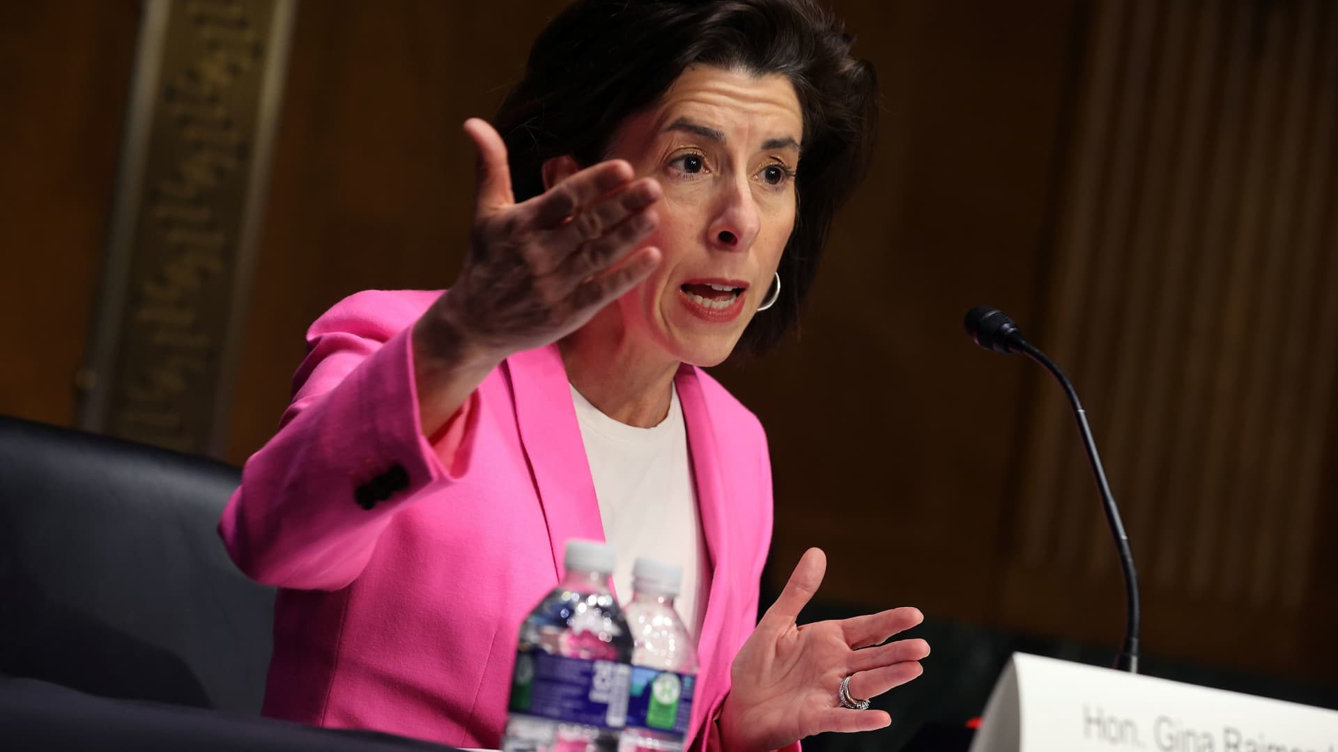 Commerce Secretary Gina Raimondo testifies before the Senate Appropriations Committee during a hearing in the Dirksen Senate Office Building on Capitol Hill in Washington, D.C., April 20, 2021.