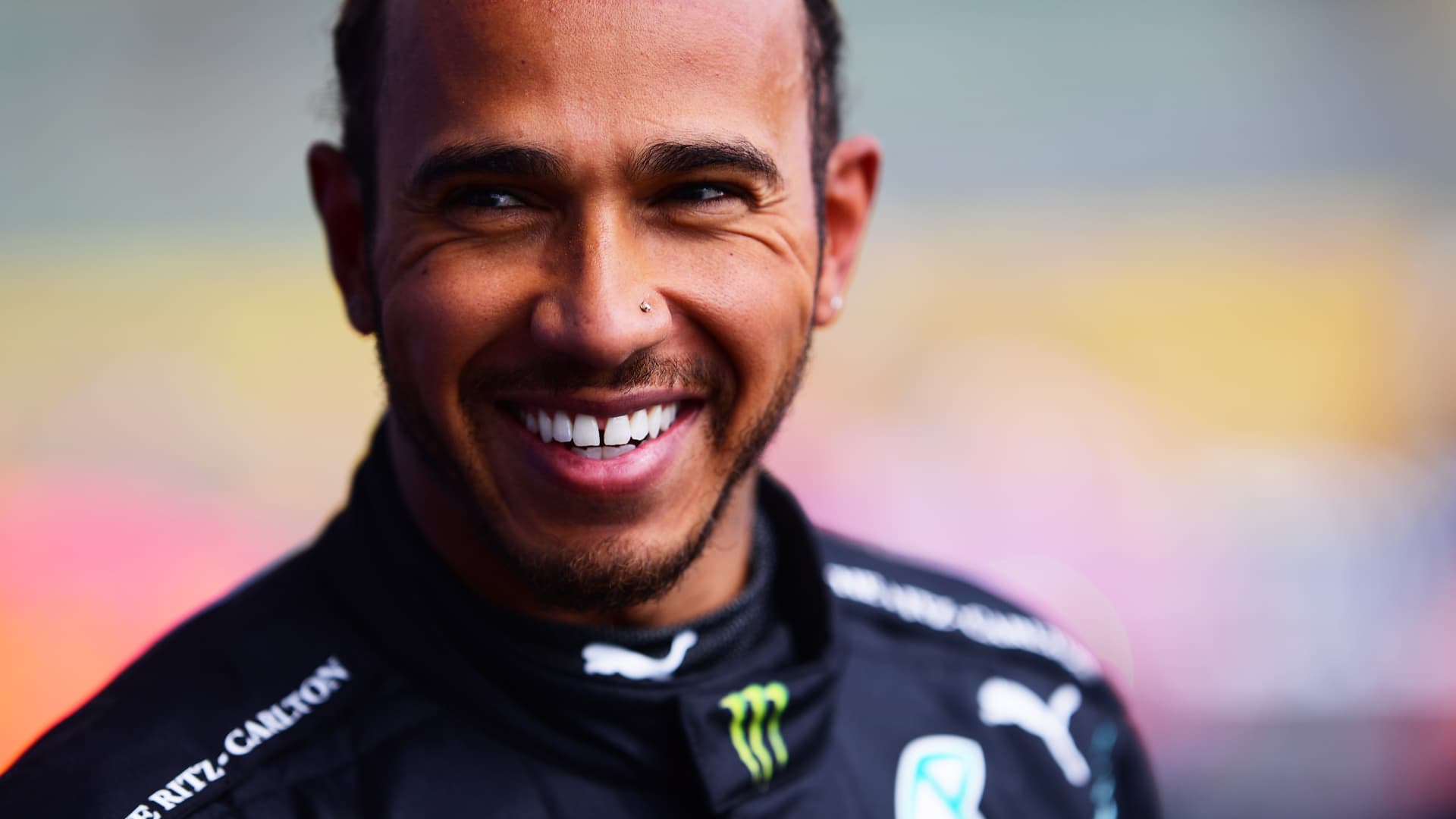 Pole position qualifier Lewis Hamilton of Great Britain and Mercedes GP looks on in parc ferme during qualifying ahead of the F1 Grand Prix of Emilia Romagna at Autodromo Enzo e Dino Ferrari on April 17, 2021 in Imola, Italy.