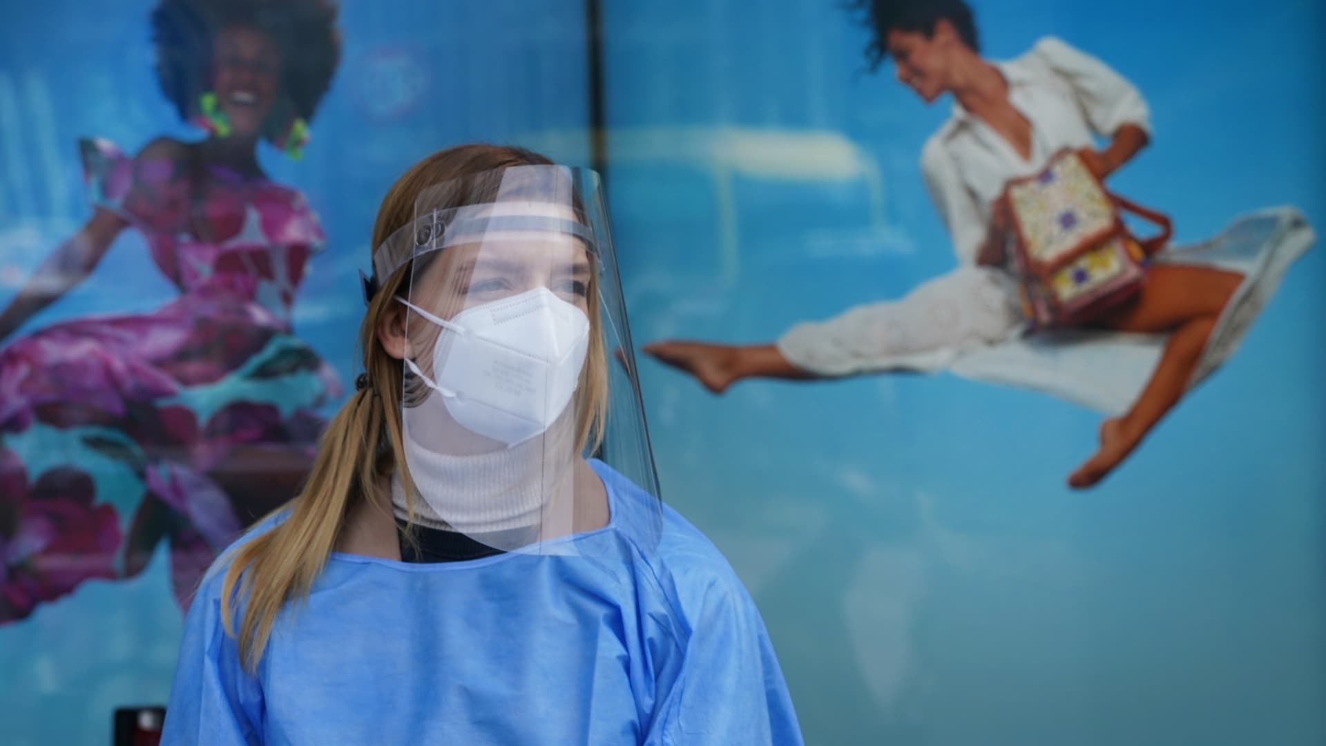 A medical worker attends the opening of a Covid testing station on April 19, 2021 in Berlin, Germany.