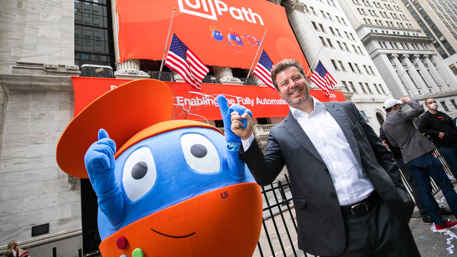 Daniel Dines, CEO, UiPath at company's IPO at the New York Stock Exchange, April 21, 2021.