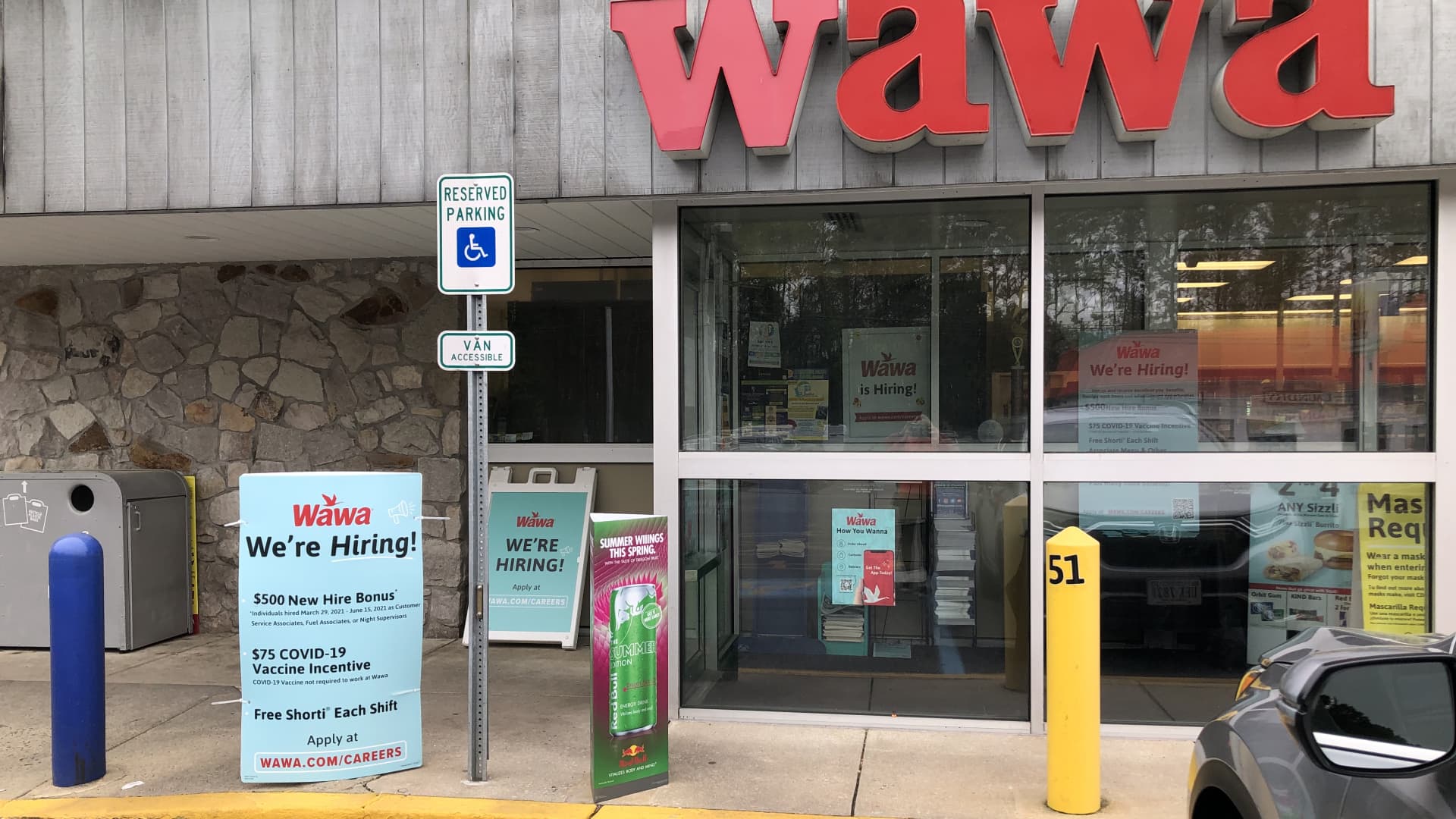 A Wawa store hiring sign in Bethany Beach, Delaware.