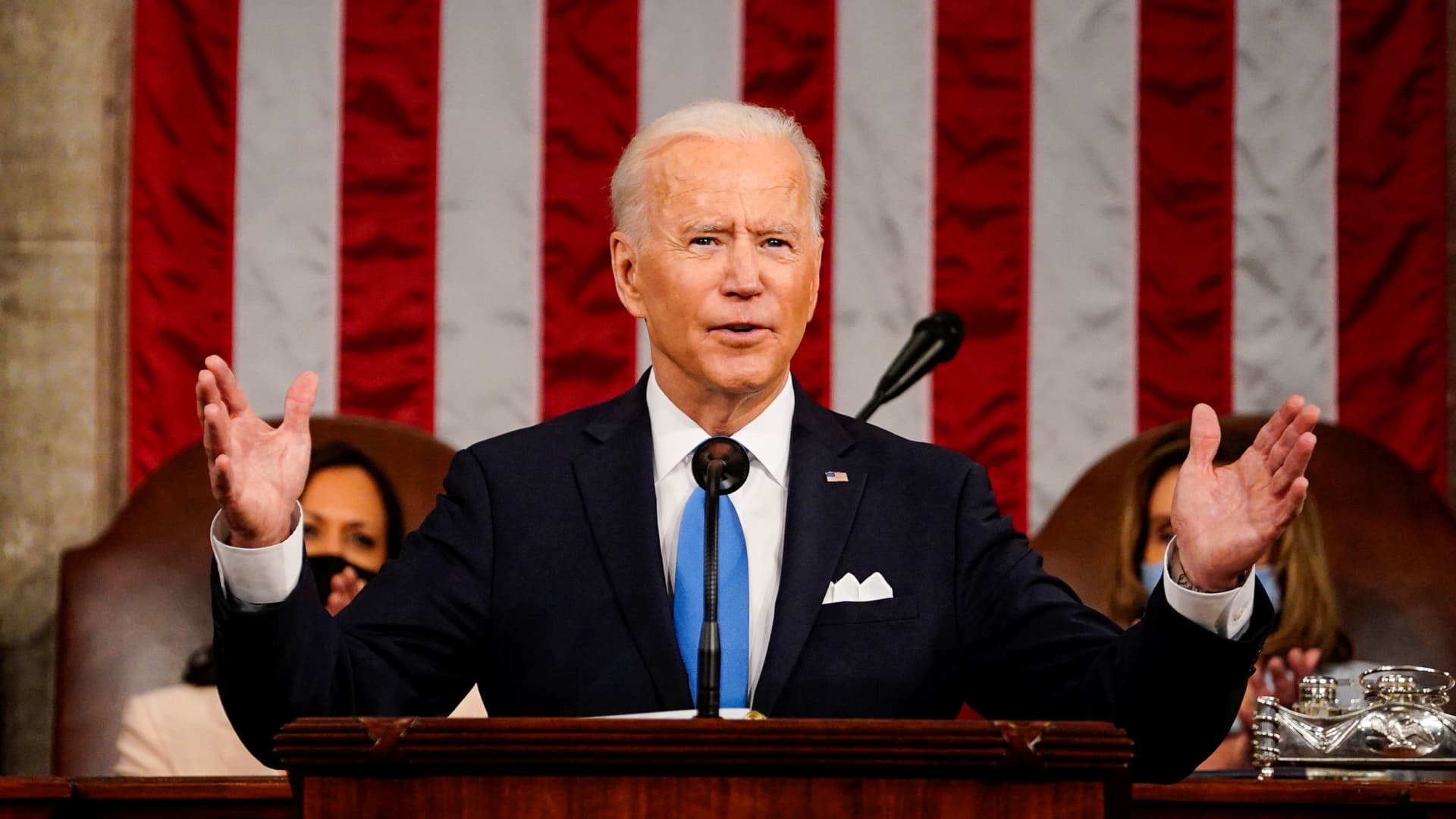 President Joe Biden addresses a joint session of Congress at the U.S. Capitol in Washington, DC, U.S. April 28, 2021.
