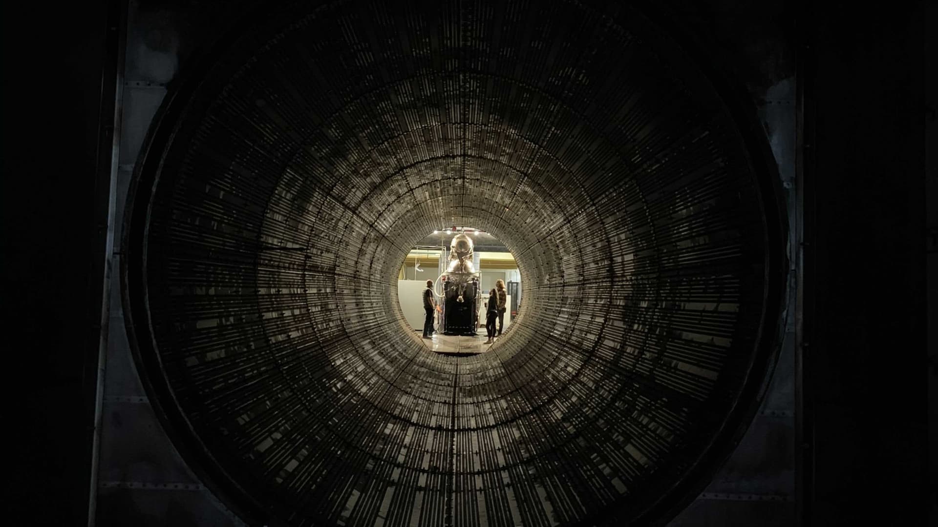 Looking back down the exhaust tunnel of Astra's testing bay.
