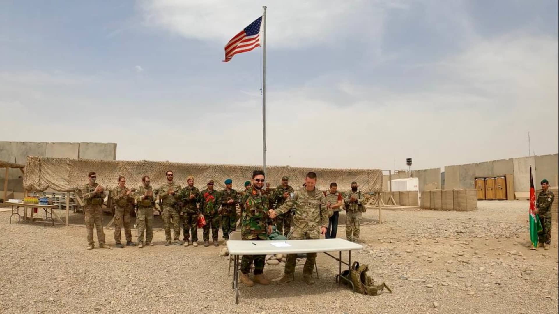 Handover ceremony at Camp Anthonic, from U.S. Army to Afghan Defense Forces in Helmand province, Afghanistan May 2, 2021.