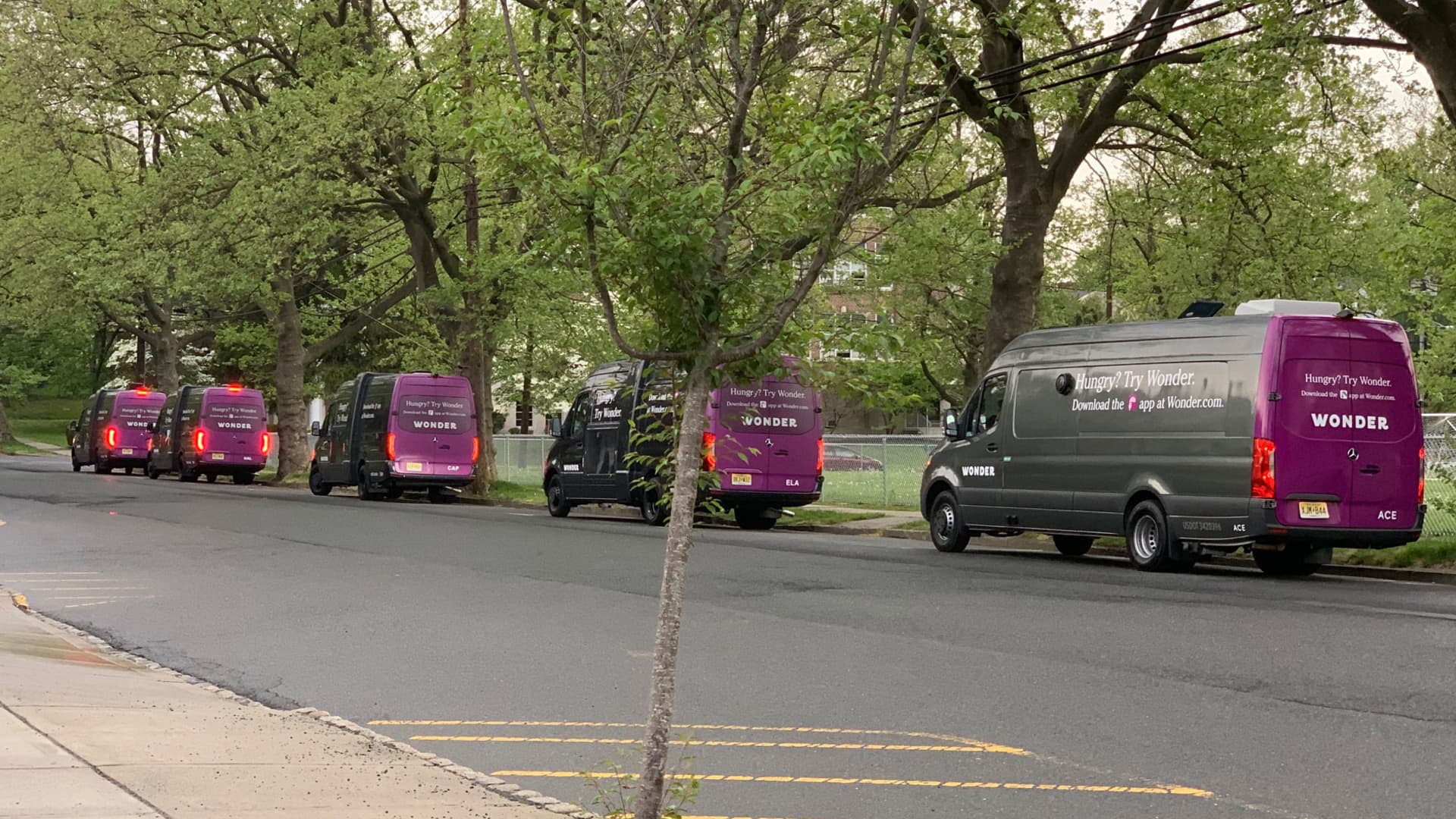 The Wonder vans, seen here lined along Elm Street in Westfield, New Jersey, have become ubiquitous in the affluent town where the company is piloting its business.