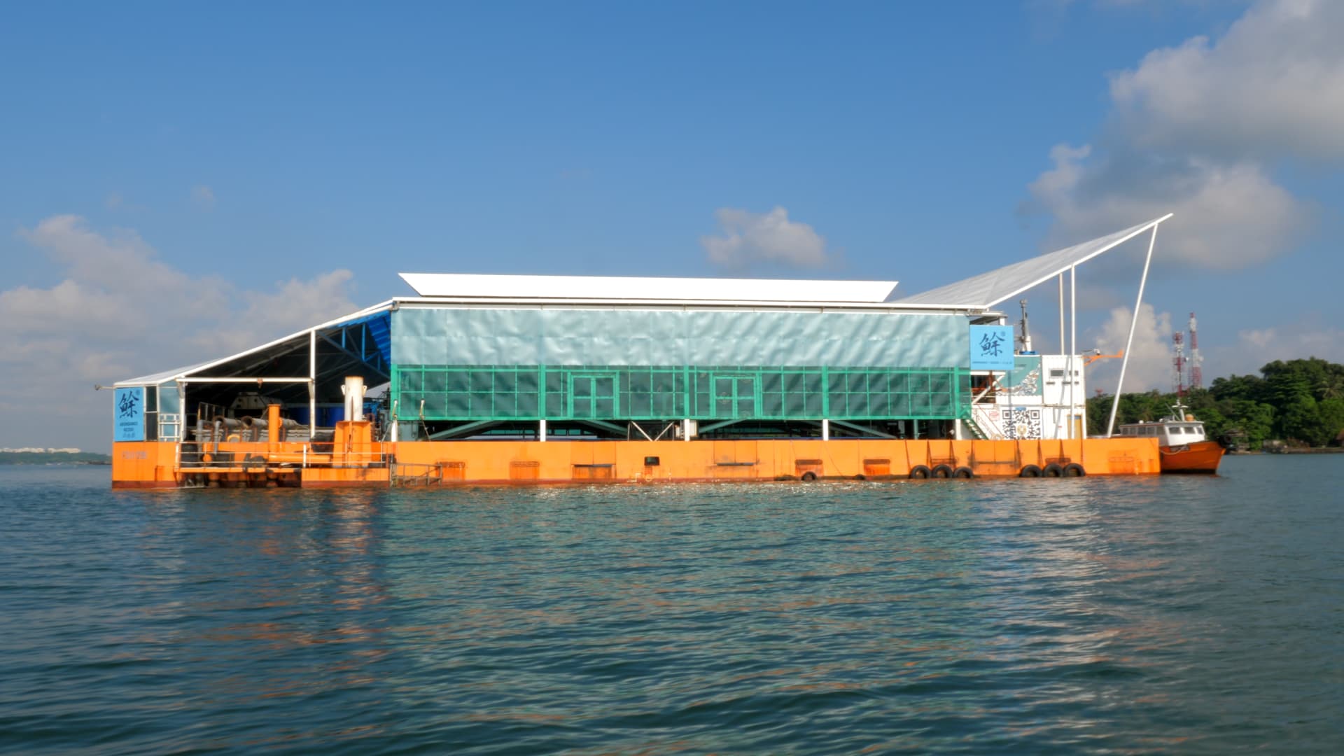 The Eco-Ark is a closed-containment floating fish farm located off a Singapore coast, yielding more than 160 tonnes of fish a year.