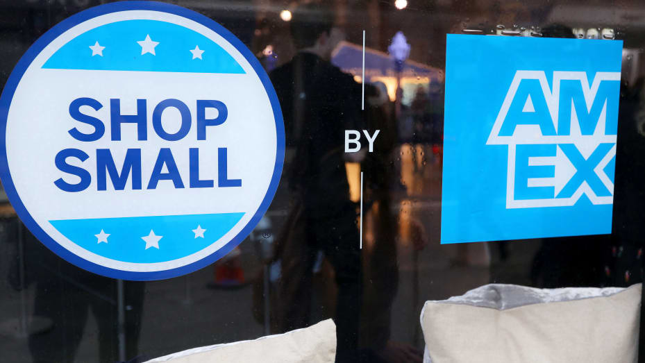 A view of signage as American Express kicks off the 10th annual Small Business Saturday with the Big Future of Shopping Small Experience on November 21, 2019 in New York City.