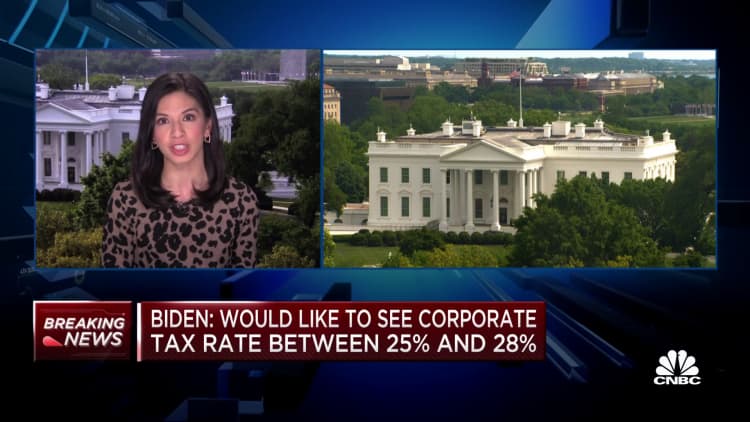 Biden: Would like to see corporate tax rate between 25% and 28%