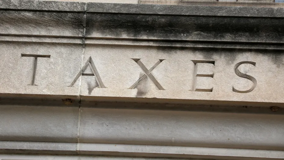 "Taxes" engraved at IRS headquarters in Washington, D.C.