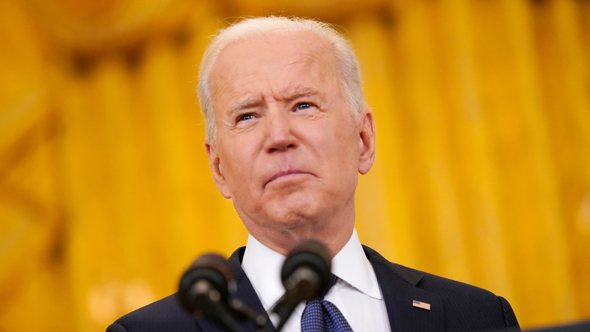 President Joe Biden pauses while speaking in the East Room of the White House in Washington, D.C., U.S., on Monday, May 10, 2021.