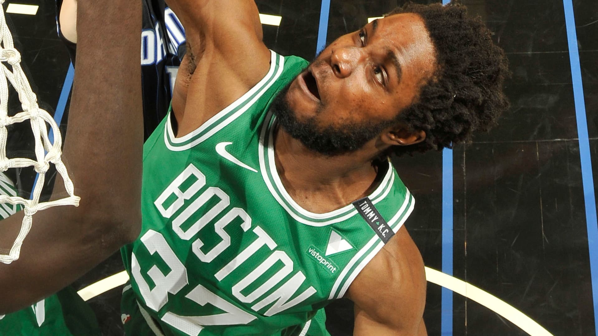 Semi Ojeleye #37 of the Boston Celtics shoots the ball during the game against the Orlando Magic on May 5, 2021 at Amway Center in Orlando, Florida.