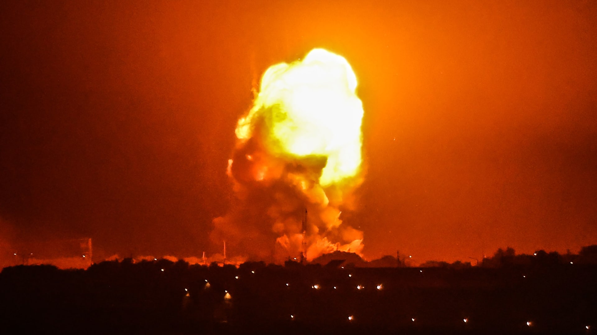 Fire billows from Israeli airstrikes in Rafah, in the southern Gaza Strip, on May 11, 2021. Israel launched deadly air strikes on Gaza on May 10 in response to a barrage of rockets fired by Hamas and other Palestinian militants, amid spiraling violence sparked by unrest at Jerusalem's Al-Aqsa Mosque compound.
