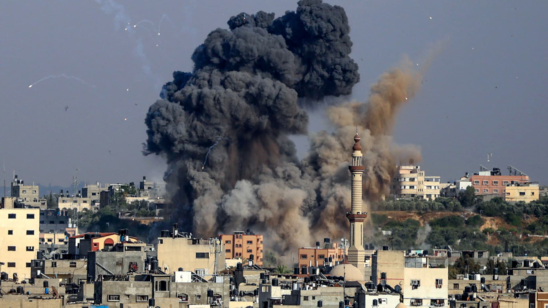 Smoke billows from Israeli air strikes in Gaza City, controlled by the Palestinian Hamas movement, on May 11, 2021.