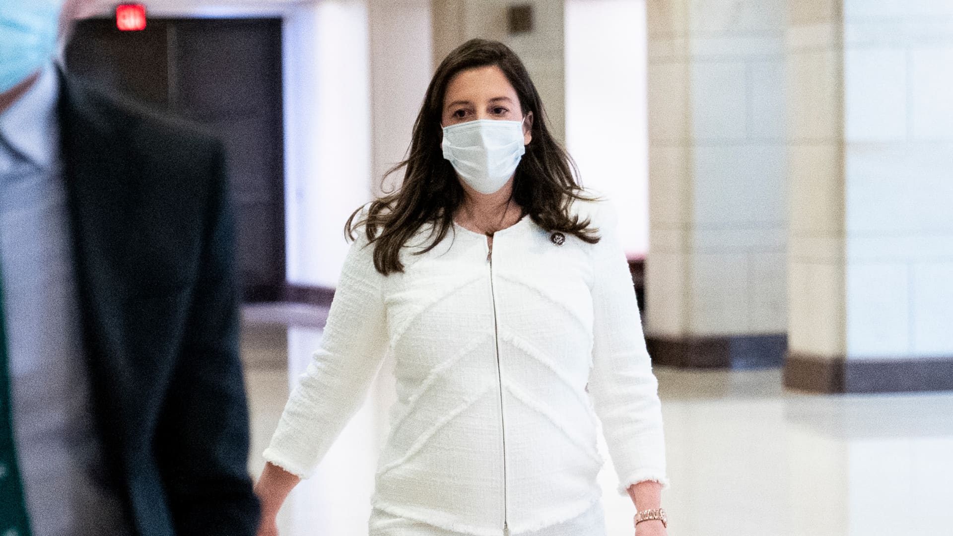 Rep. Elise Stefanik, R-N.Y., arrives for the House Republican Conference meeting where she is expected to be voted in to replace Rep. Liz Cheney, R-Wyo., as chair of the House Republicans Conference in the Capitol on Wednesday, May 12, 2021.