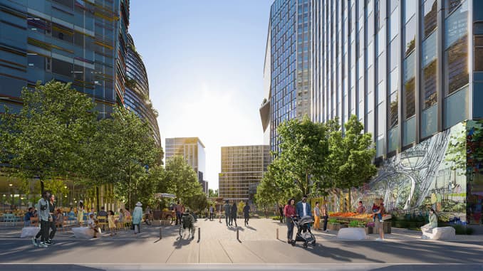 Amazon also shared new proposed designs for another plaza near HQ2, which will have space for retail and serve as a "gathering place" for community events.