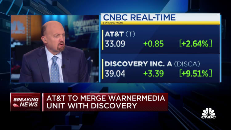 Cramer says he would want to own AT&T less after Discovery deal