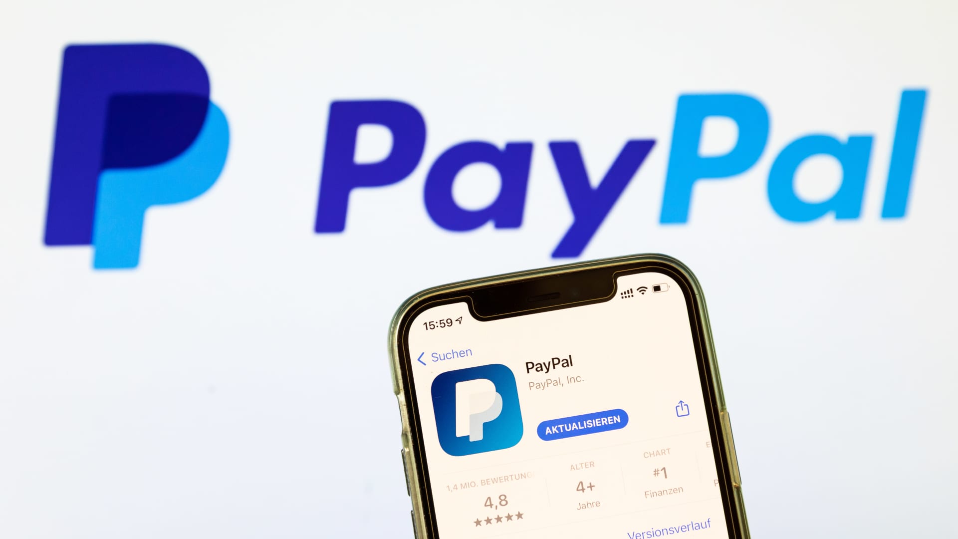 The PayPal app shown on an iPhone.