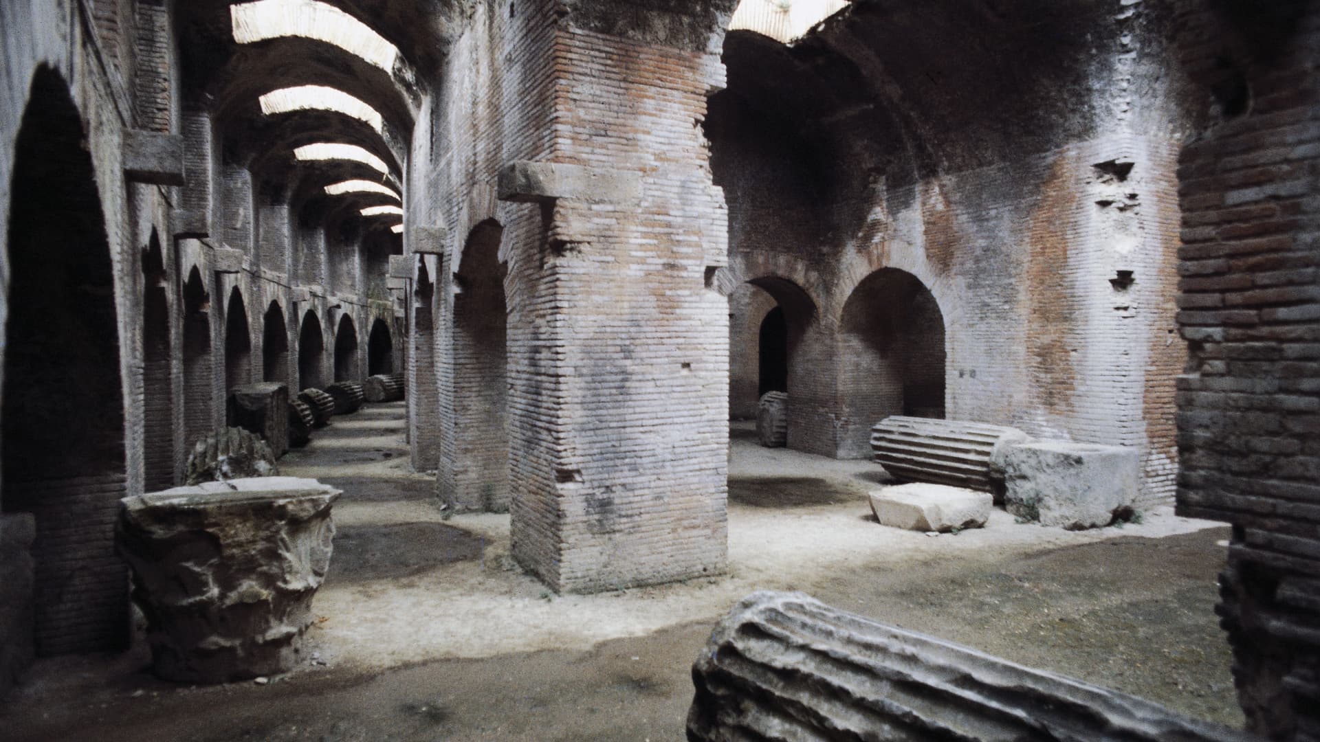The underground passageways of the Flavian Amphitheatre in Pozzuoli, Italy.