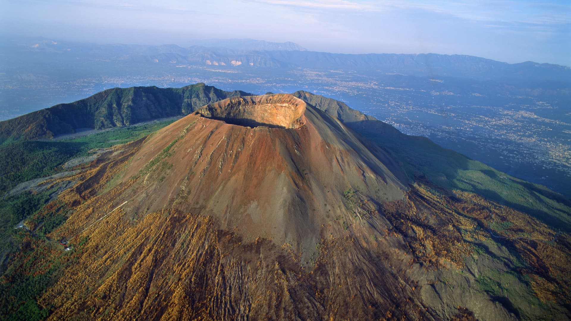 The summit caldera of Mount Vesuvius, near the Bay of Naples.
