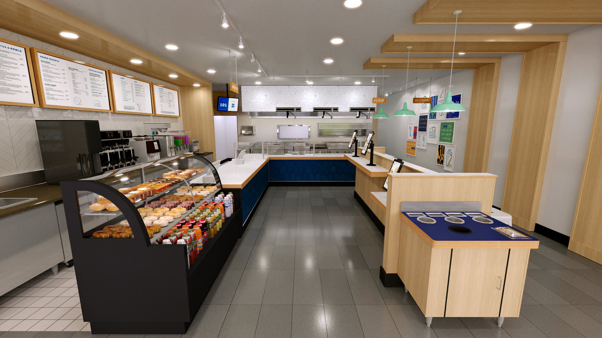 A rendering of the interior of a Flip'd by IHOP location