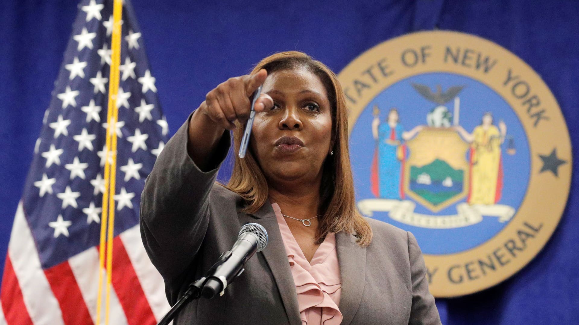 New York State Attorney General, Letitia James, speaks during a news conference, to announce criminal justice reform in New York City, U.S., May 21, 2021.