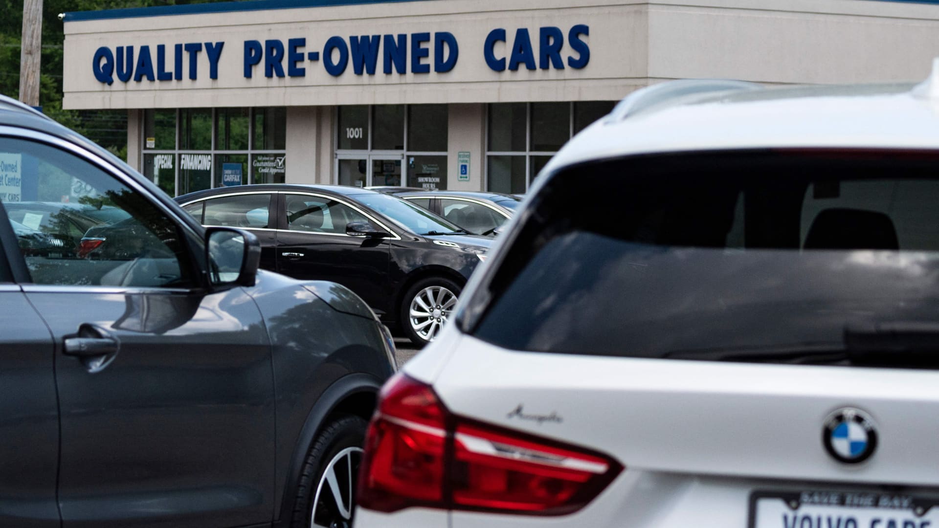 A used car dealership is seen in Annapolis, Maryland on May 27, 2021, as many car dealerships across the country are running low on new vehicles as a computer chip shortage has caused production at many vehicle manufactures to nearly stop.