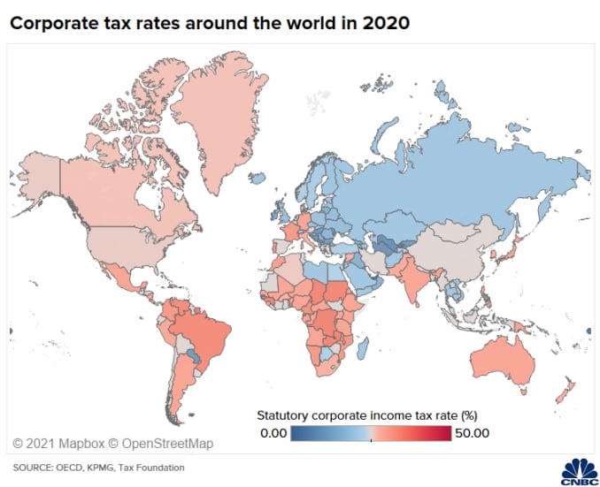 Bản đồ hiển thị thuế suất thuế thu nhập doanh nghiệp theo luật định trên khắp thế giới