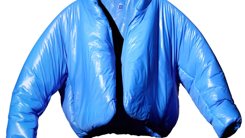 The first item from rapper Kanye West's Yeezy Gap line is a $200, blue puffer jacket.
