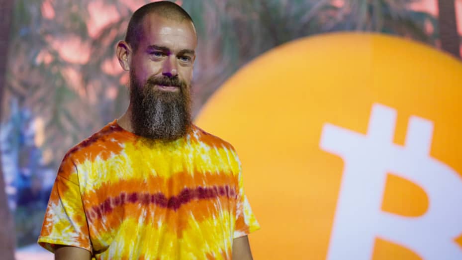 Jack Dorsey, co-founder and chief executive officer of Twitter Inc. and Square Inc., speaks during the Bitcoin 2021 conference in Miami, Florida, U.S., on Friday, June 4, 2021.