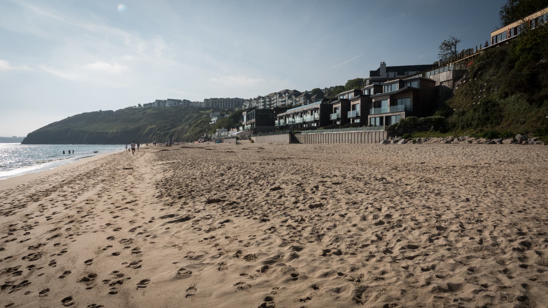 The Carbis Bay Estate hotel and beach, which is set to be the main venue for the upcoming G7 summit, is seen from the beach on June 2, 2021 in St Ives, Cornwall.