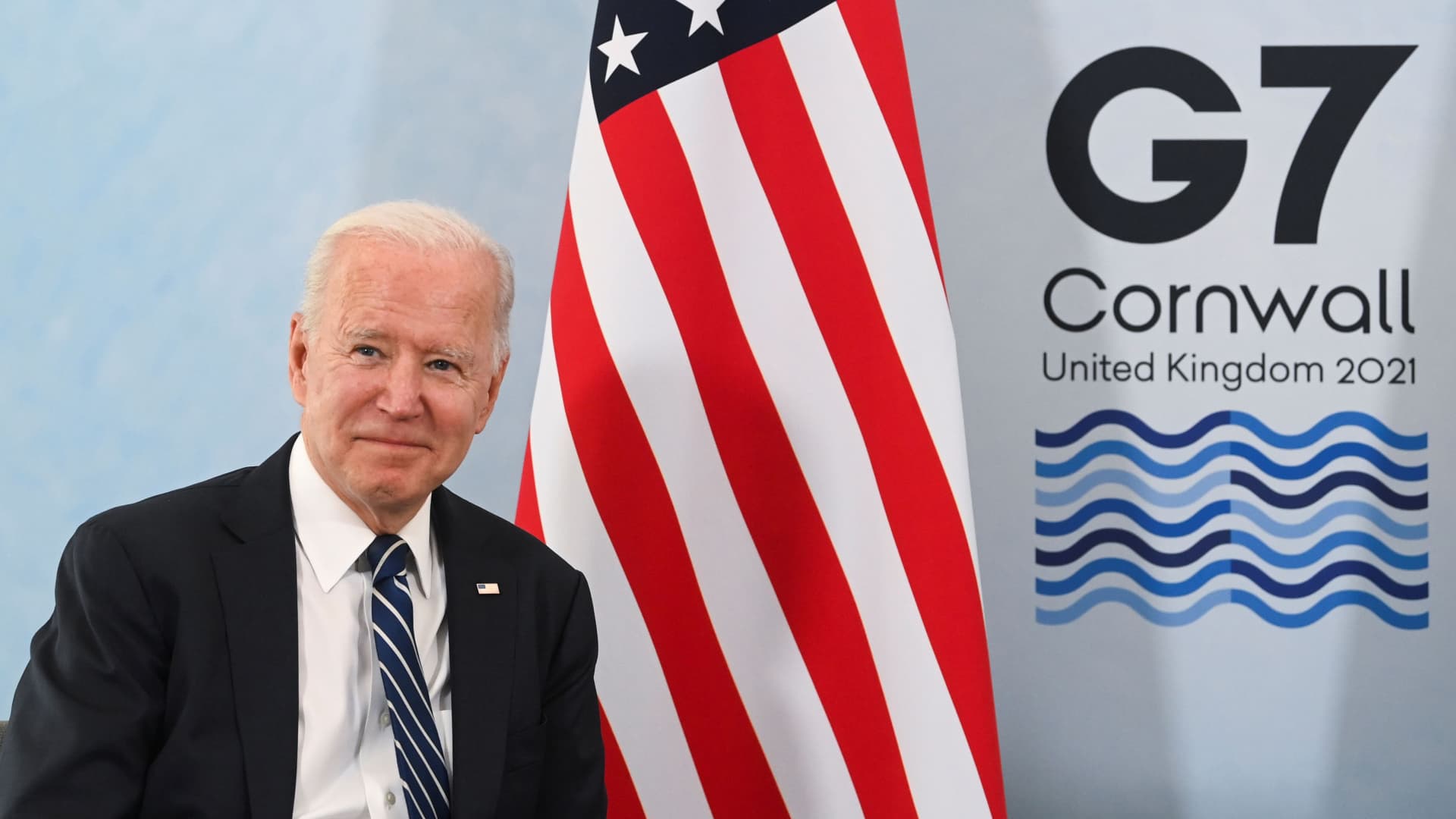 U.S. President Joe Biden poses for a picture during a meeting with Britain's Prime Minister Boris Johnson (not pictured) ahead of the G7 summit, at Carbis Bay, Cornwall, Britain June 10, 2021.