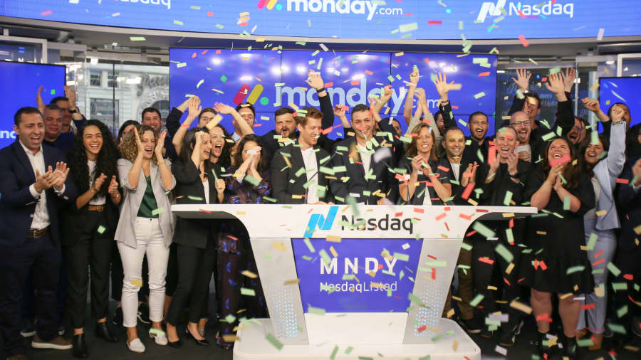 Monday.com celebrates its IPO at the Nasdaq, June 10, 2021.