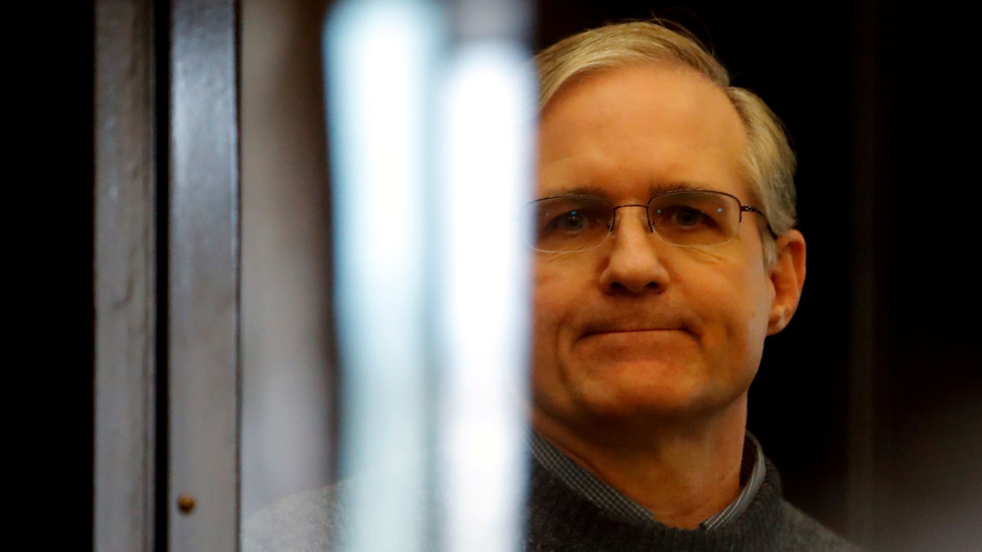 Former U.S. Marine Paul Whelan, who was detained and accused of espionage, stands inside a defendants' cage during his verdict hearing in Moscow, Russia June 15, 2020.