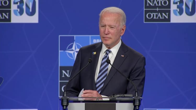 Biden responds to reporter questions: Putin a worthy adversary