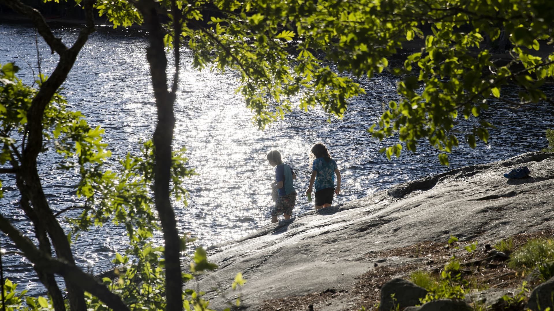 Young campers investigate the shoreline at Sebago Lake State Park on Friday, June 12, 2020.